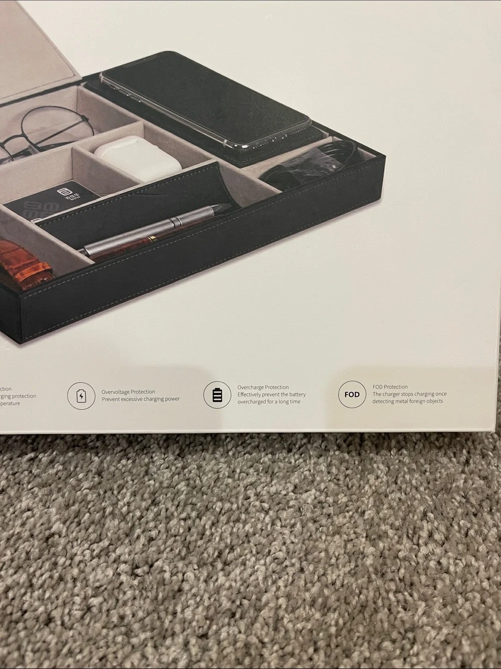 Valet Tray with Wireless Charger - Black and Gray